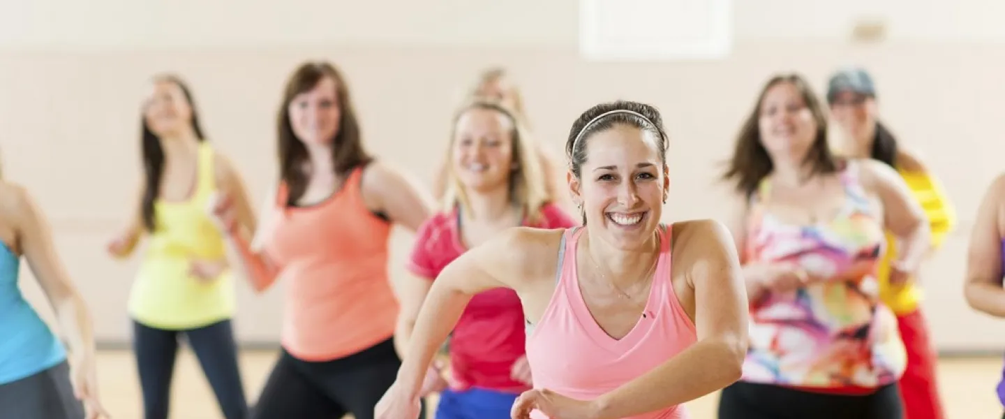 women at group exercise class